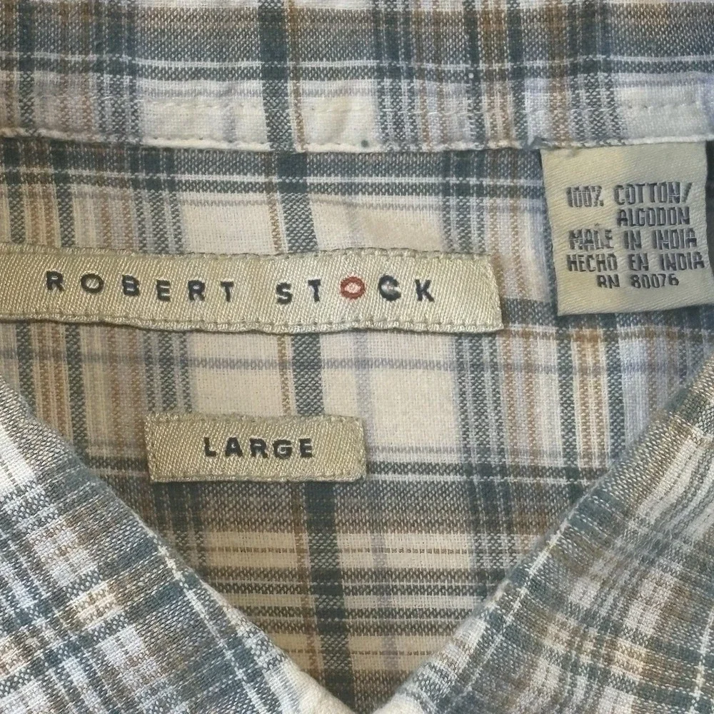 Robert Stock Classic Plaid 100% Cotton‎ Mens Casual Button Shirt Woven  Sz Large